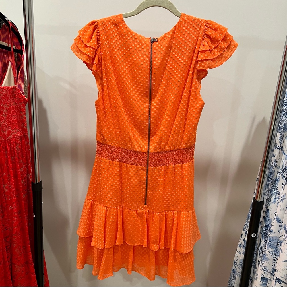 Alice + Olivia Vibrant Orange Textured Sleeveless Dress - Picture 3 of 6